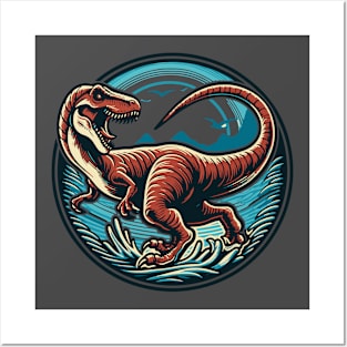 Retro Velociraptor Vintage Design Posters and Art